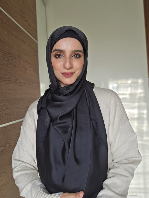Pitch Black Festive Silk Magnetic Hijab