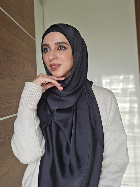 Pitch Black Festive Silk Magnetic Hijab
