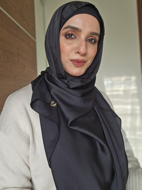 Pitch Black Festive Silk Magnetic Hijab