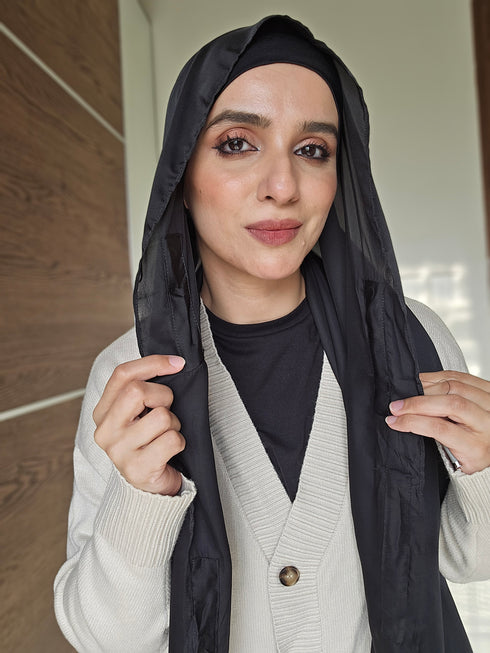 Pitch Black Festive Silk Magnetic Hijab
