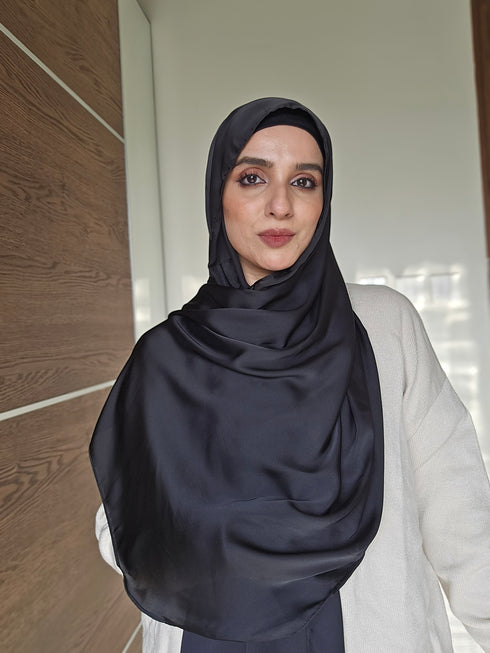 Pitch Black Festive Silk Magnetic Hijab