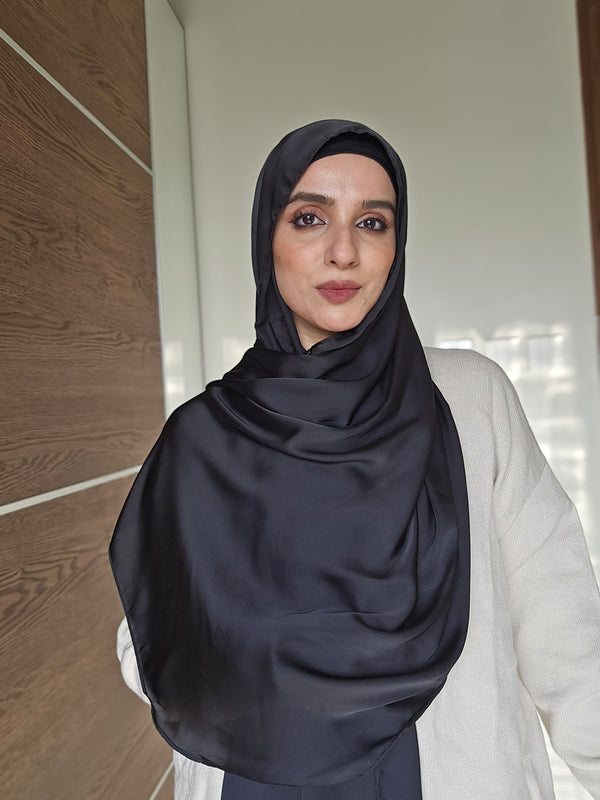 Pitch Black Festive Silk Magnetic Hijab