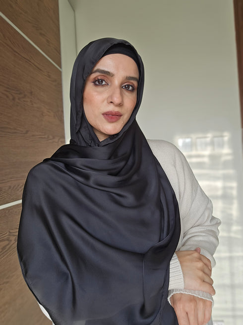 Pitch Black Festive Silk Magnetic Hijab
