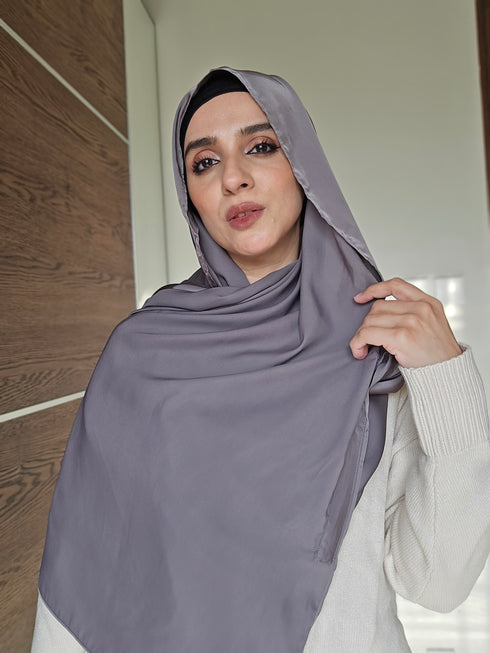 Dull Gray Festive Silk Magnetic Hijab