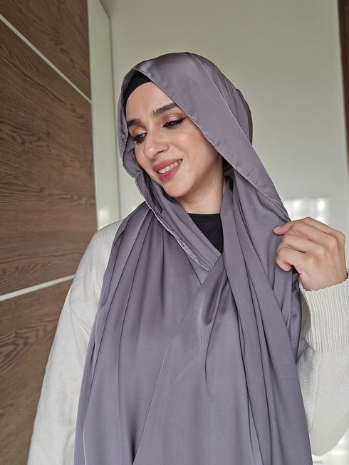 Dull Gray Festive Silk Magnetic Hijab