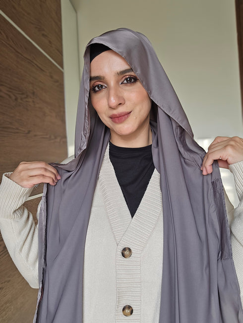 Dull Gray Festive Silk Magnetic Hijab