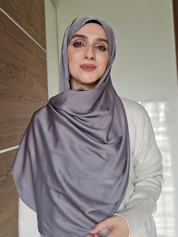 Dull Gray Festive Silk Magnetic Hijab