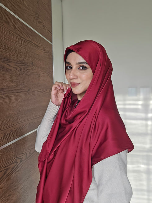 Ruby Red Festive Silk Magnetic Hijab