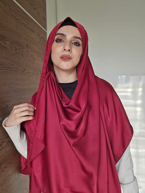 Ruby Red Festive Silk Magnetic Hijab