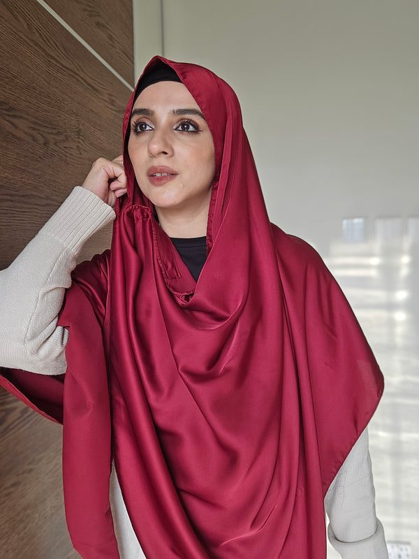 Ruby Red Festive Silk Magnetic Hijab