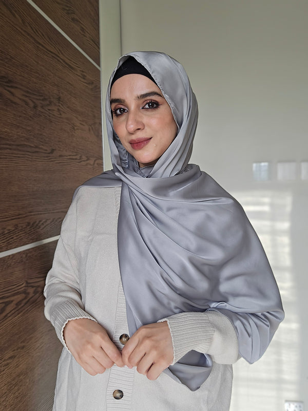 Silver Festive Silk Magnetic Hijab