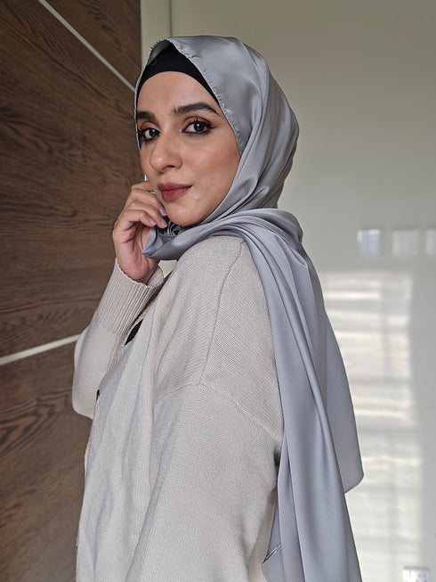 Silver Festive Silk Magnetic Hijab