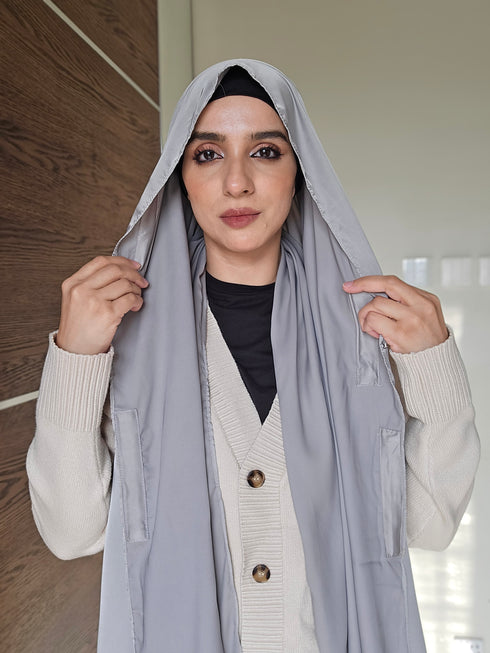 Silver Festive Silk Magnetic Hijab