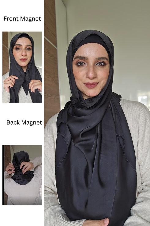 Pitch Black Festive Silk Magnetic Hijab