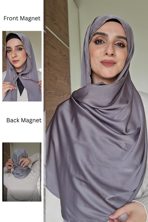 Dull Gray Festive Silk Magnetic Hijab