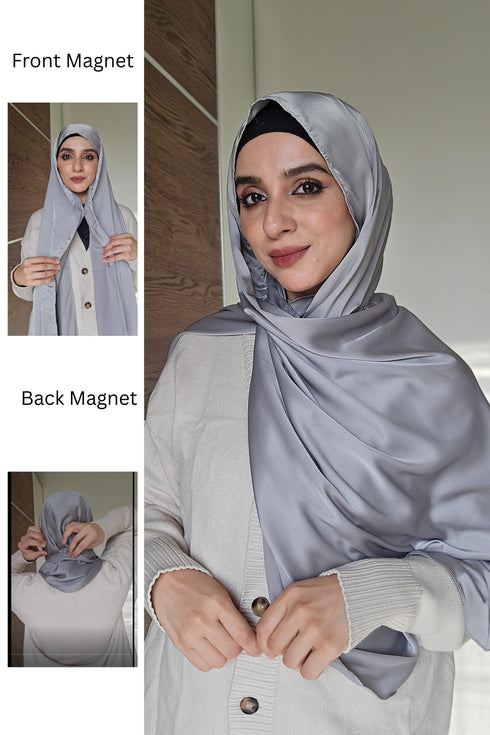 Silver Festive Silk Magnetic Hijab