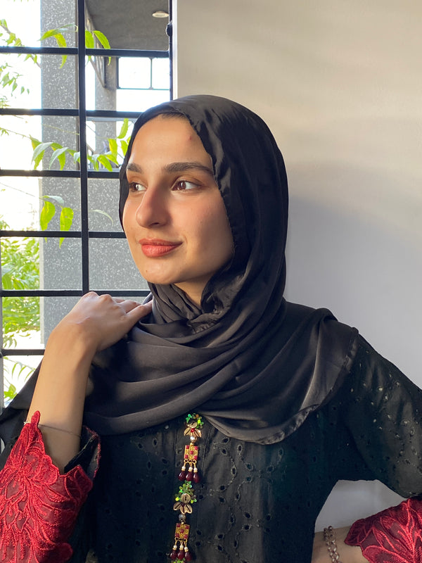 Pitch Black Silk Magnetic Hijab