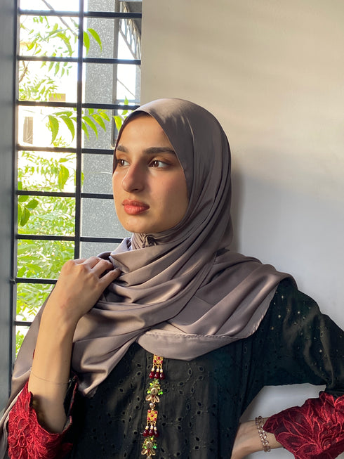 Dull Gray Silk Magnetic Hijab