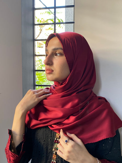 Ruby Red Silk Magnetic Hijab