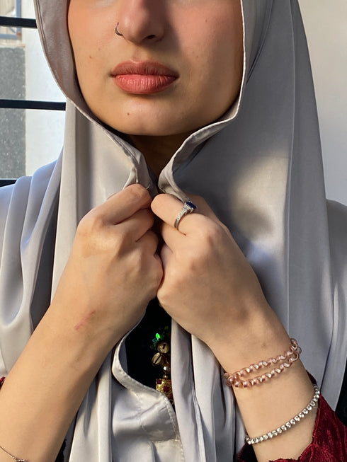 Silver Silk Magnetic Hijab