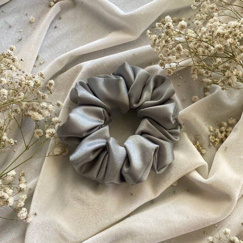 Dull Gray Silk Scrunchie