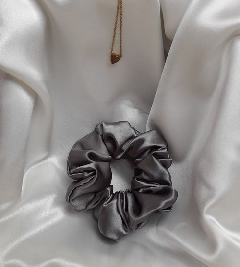 Dull Gray Silk Scrunchie