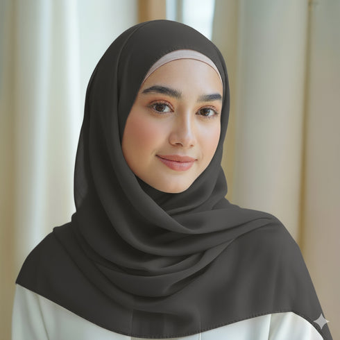 dark gray plain georgette chiffon hijab