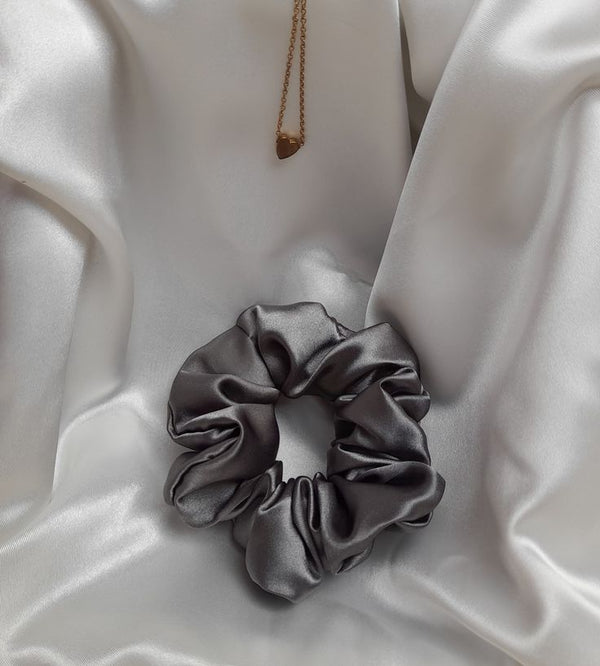 dull gray silk scrunchie