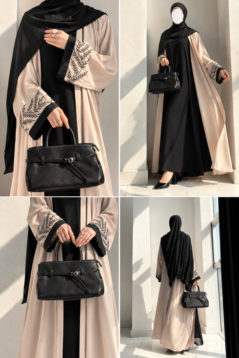 Noir Abaya –Black & Beige Embroidered 2-Piece Abaya