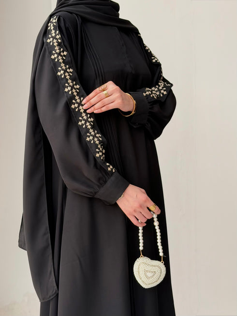 Complete Haya Abaya ensemble set including luxury black abaya and matching hijab