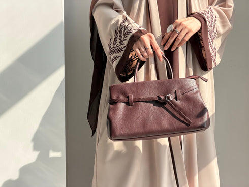 Cocoa Abaya – Chocolate Brown & Beige Embroidered 2-Piece Abaya