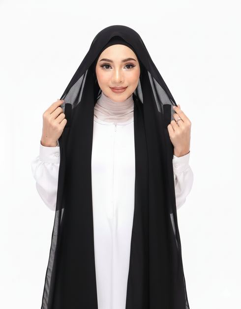 Instant chiffon hijab with matching undercap in black color