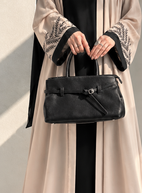 Noir Abaya –Black & Beige Embroidered 2-Piece Abaya