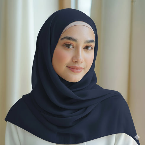 navy blue plain georgette chiffon hijab