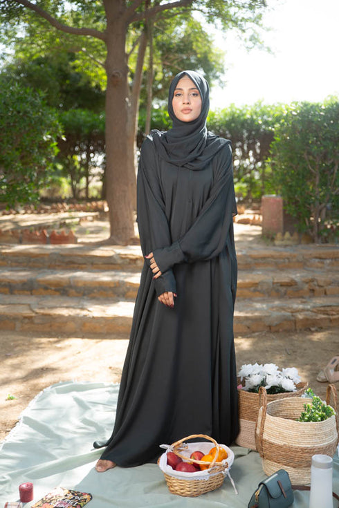 Slate Green kaftan abaya-DaalAin