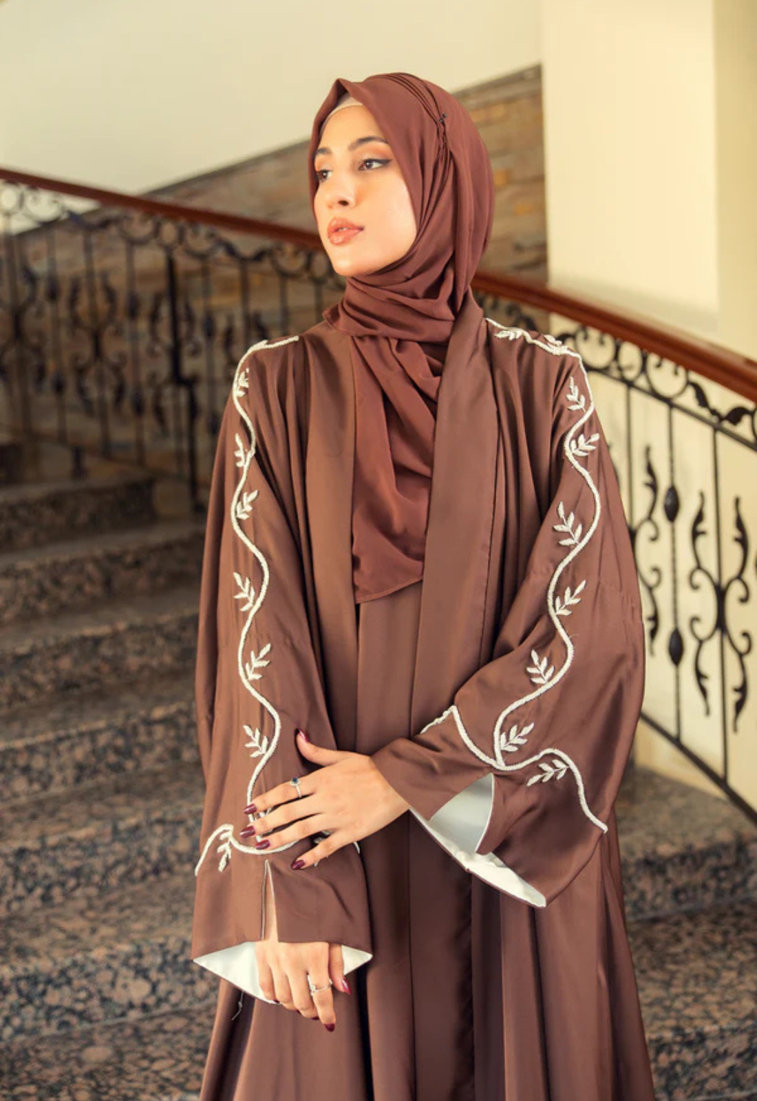 crimson brown nida abaya